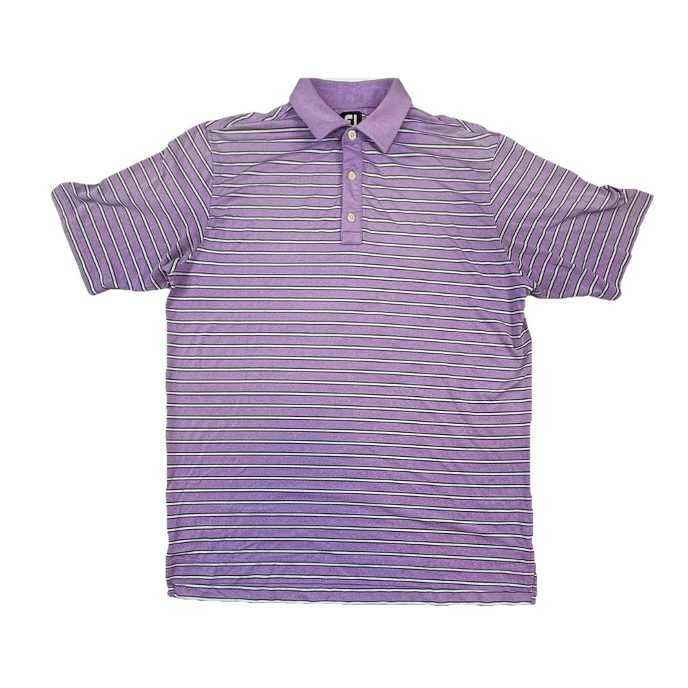 Footjoy FJ Performance Golf Polo Purple Gray Striped‎ Mens Large Short Sleeve